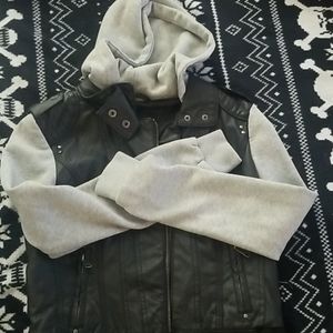 Womans Black Leather/Cotton Jacket